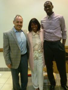 (from l to r) President of GMU, Elizabeth Charity, Jon Arledge (SES member)